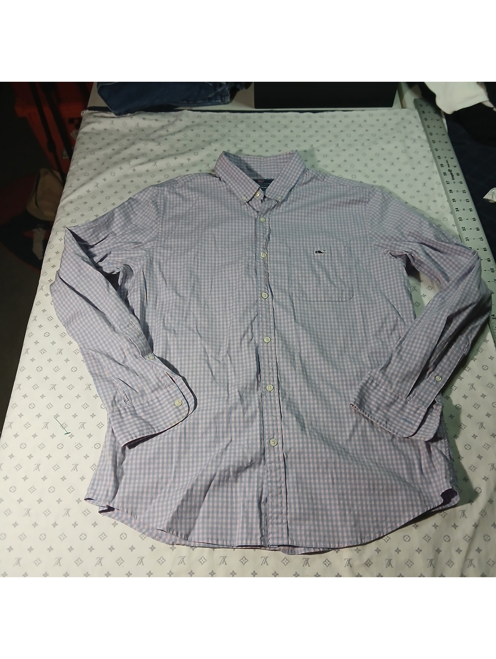 Vineyard Vines Gingham Button Up Shirt Pink Blue Slim Fit Preppy Stretch L
